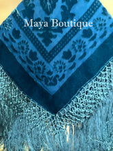 Teal Turquoise Piano Shawl Scarf Fringe Wrap Silk Burnout Velvet Maya Matazaro