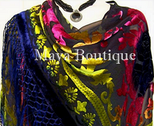 Silk Burnout Velvet Piano Shawl Wrap Scarf Tye Dye Blue Maya Matazaro