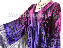 Art to Wear Burnout Velvet Kimono Jacket Hand Dyed Violet Magenta Maya Matazaro