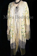 Embroidered Silk Opera Coat Kimono Fringe Jacket Birds & Flowers Pastels Greens