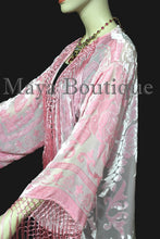 Rose Quartz Fringes Jacket Kimono Long Coat Silk Burnout Velvet Maya Matazaro