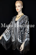 Fringe Jacket Kimono Blazer Burnout Velvet Silver Gray & Black Maya Matazaro