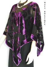 Silk Burnout Velvet Poncho Kimono Top Amethyst & Black No Fringe Maya Matazaro