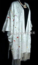 White Embroidered Silk Kimono Caftan Duster Coat Plus Size Maya Matazaro