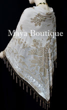Beige Piano Shawl Scarf Wrap All Beaded Silk Burnout Velvet Maya Matazaro