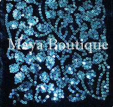 Teal Blue Scarf Sequin Velvet & Georgette Double Sided Maya Matazaro