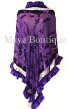 Purple Shawl Scarf Wrap Silk Burnout Velvet Bead Triangle Ruffles Maya Matazaro