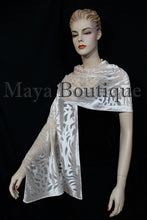 Maya Matazaro Ivory Pearl Camellia Shawl Wrap Scarf Burnout Velvet Elegant!