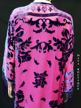 Fringe Jacket Kimono Burnout Velvet Silk Magenta & Purple Maya Matazaro
