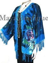 Silk Velvet Jacket Kimono Short Beaded Peacock Turquoise Maya Jacket