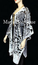 Maya Matazaro Baroque Burnout Velvet Caftan Kimono Jacket Silver Black USA Made