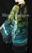 Art to Wear Devore Velvet Kimono Jacket Hand Dyed Green Turquoise Maya Matazaro