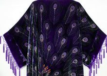 Maya Kimono Opera Coat Duster Beaded Silk Burnout Velvet Peacock Purple PLUS