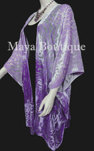Maya Matazaro Lilac Ombre Camellia Burnout Velvet Caftan Kimono Jacket Hand Dyed