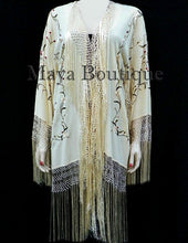 Silk Embroidered Fringe Jacket Kimono Flapper Coat Vanilla Maya Embroidery Coat
