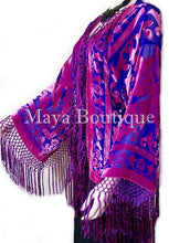 Rose & Blue Fringe Jacket Burnout Velvet Short Kimono Maya Matazaro