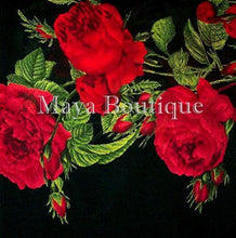 Scarf Red Gypsy Roses Georgette with Fringes Maya Matazaro USA Made