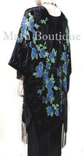 Tea Roses Caftan Kimono Burnout Velvet Black Blue Usa Made Maya Matazaro