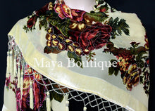 Piano Shawl Scarf Wrap Vanilla Victorian Rose Silk Burnout Velvet All Beaded