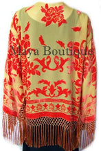 Orange & Gold Burnout Velvet Silk Fringe Jacket Kimono Short Maya Matazaro