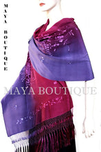 Embroidered Silk Wrap Shawl Scarf Hand Dyed Magenta Purple Maya Matazaro