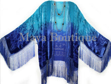 Wearable Art Silk Burnout Velvet Fringe Jacket Flapper Style Hand Dyed Maya Plus