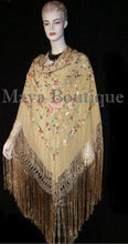 Flamenco Embroidered Silk Piano Shawl Wrap Wheat Floral 84" Maya Matazaro