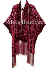 Burnout Velvet Dark Red Caftan Kimono Art Nouveau Made in USA By Maya Matazaro