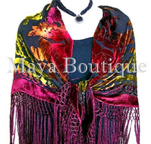 Maya Matazaro Tye Dye Burgundy Silk Burnout Velvet Piano Shawl Wrap Scarf