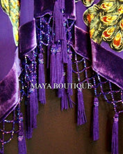 Beaded Peacock & Rose Silk Burnout Velvet Kimono Opera Coat Purple Maya Matazaro