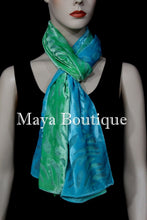 Jade Turquoise Camellia Shawl Wrap Scarf Burnout Velvet Hand Dyed Maya Matazaro