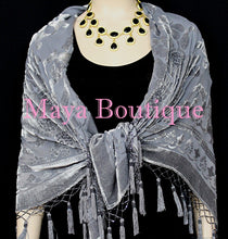 Gray Piano Shawl Scarf Wrap All Beaded Silk Burnout Velvet Maya Matazaro