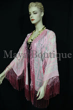 Maya Matazaro Rose Quartz Silk Burnout Velvet Fringe Jacket Short Kimono US Made