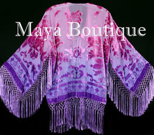 Wearable Art Hand Dyed Velvet Kimono Fringe Jacket Grape Wine Maya Matazaro