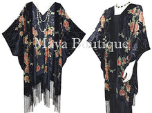 Tea Roses Caftan Kimono Burnout Velvet Black Orange Usa Made Maya Matazaro