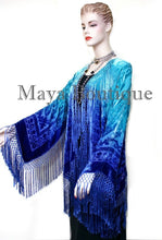 Wearable Art Silk Burnout Velvet Fringe Jacket Flapper Style Hand Dyed Maya Plus