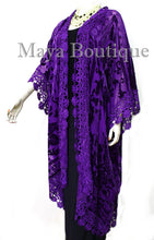 Purple Lace & Burnout Velvet Kimono Caftan Jacket Duster Maya Matazaro Plus