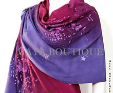 Embroidered Silk Wrap Shawl Scarf Hand Dyed Magenta Purple Maya Matazaro