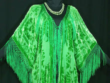 Apple Green  Kimono Duster Fringe Jacket Silk Burnout Velvet Maya Matazaro Plus