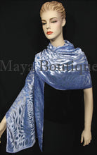 Maya Matazaro Serenity Blue Camellia Shawl Wrap Scarf Burnout Velvet Elegant!