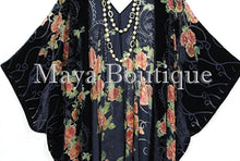 Tea Roses Caftan Kimono Burnout Velvet Black Orange Usa Made Maya Matazaro