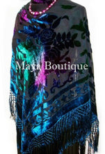 MAYA MATAZARO Burnout Velvet Piano Shawl Wrap Scarf Tye Dye Navy