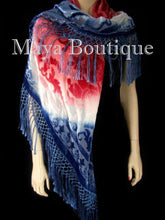Maya Boutique Hand Dye Poncho Shawl Top Silk Burnout Velvet USA Flag Colors Made In USA