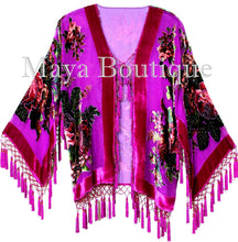 Pink Gypsy Rose Jacket Short Kimono Beaded Silk Burnout Velvet Maya Matazaro