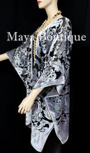Maya Matazaro Baroque Burnout Velvet Caftan Kimono Jacket Silver Black USA Made