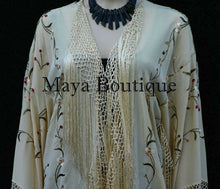 Silk Embroidered Fringe Jacket Kimono Flapper Coat Vanilla Maya Embroidery Coat