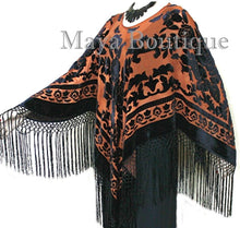 Tangerine Black Silk Burnout Velvet Poncho Kimono Top Shawl Maya Matazaro