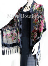 Black Wrap Scarf Shawl Silk Burnout Velvet English Rose Beaded Maya Matazaro