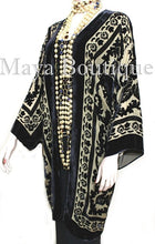 Kimono Jacket Silk Burnout Velvet Long Beige & Black No Fringe Maya Matazaro