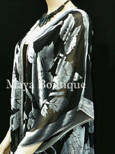Maya Matazaro Silk Burnout Velvet Opera Coat Kimono Silver Black No Fringe USA
